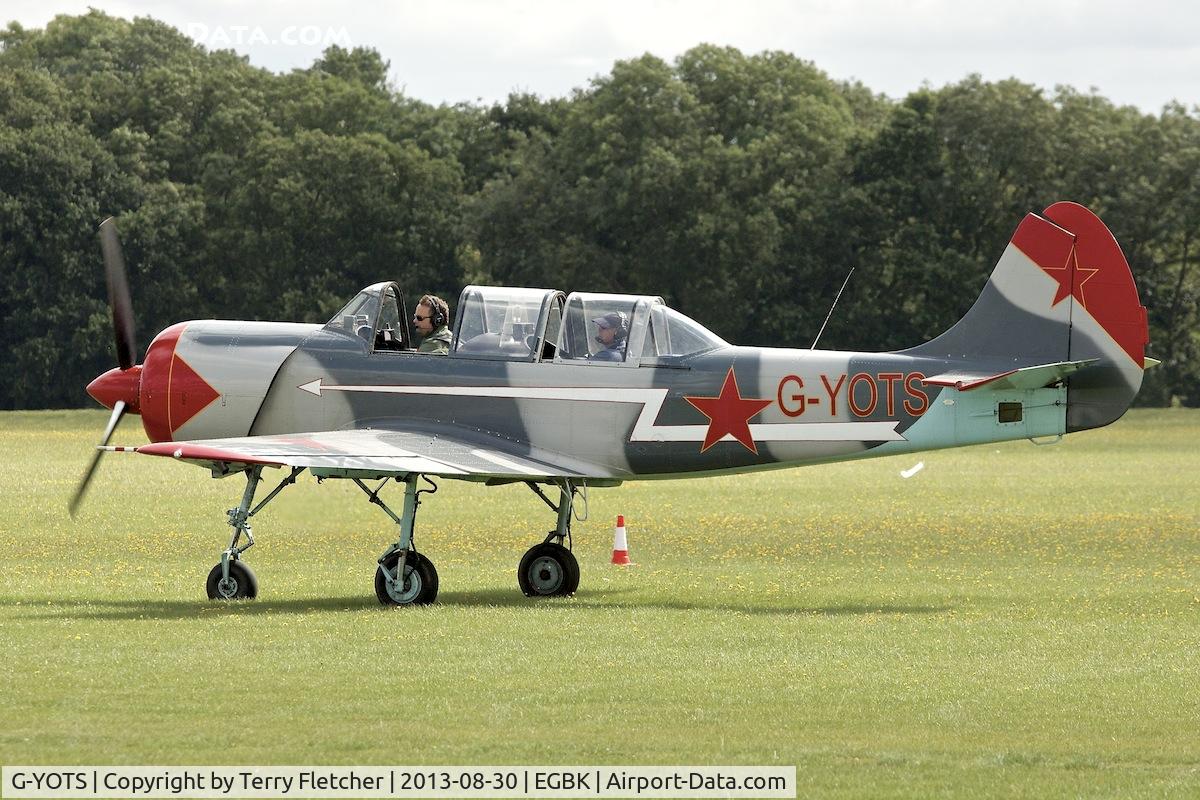 G-YOTS, 1990 Bacau Yak-52 C/N 9010308, Attended the 2013 Light Aircraft Association Rally at Sywell in the UK