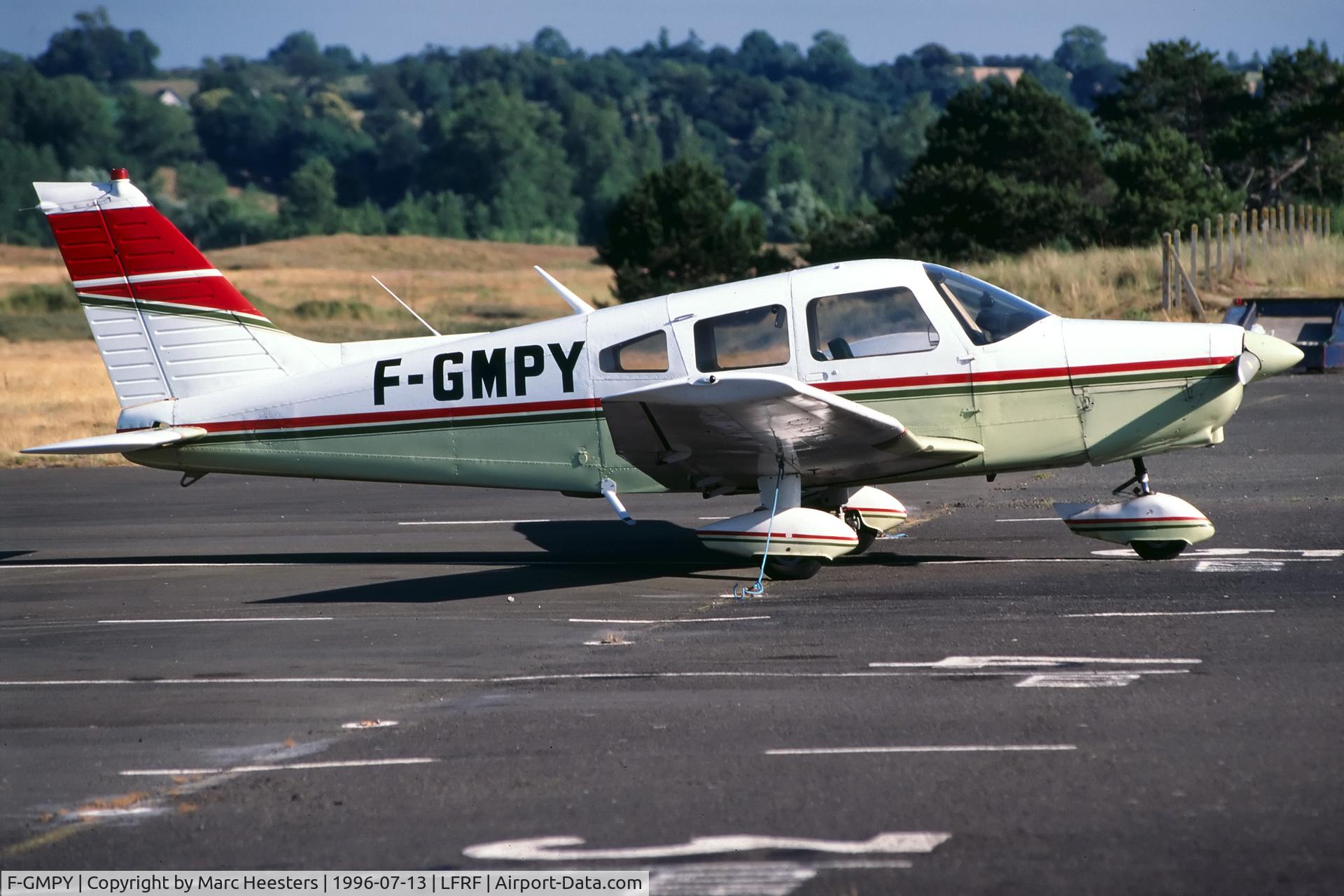 F-GMPY, Piper PA-28-151 Cherokee Warrior C/N 28-7615037, F-GMPY on the platform of Granville, Normandy in France in the summer of 1996.