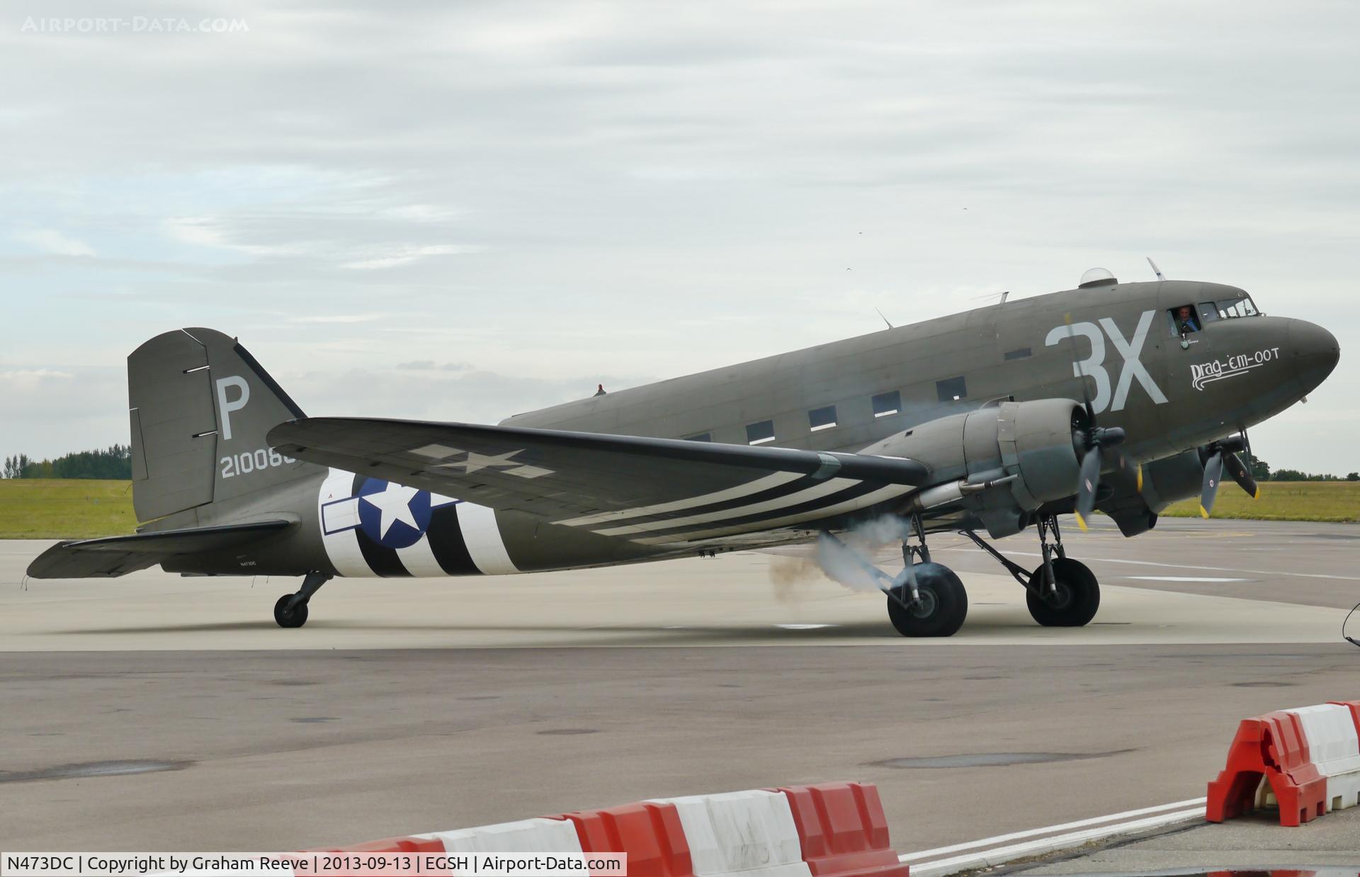 N473DC, 1942 Douglas DC3C (C-47A) C/N 19345, Smokey engine start prior to departure.