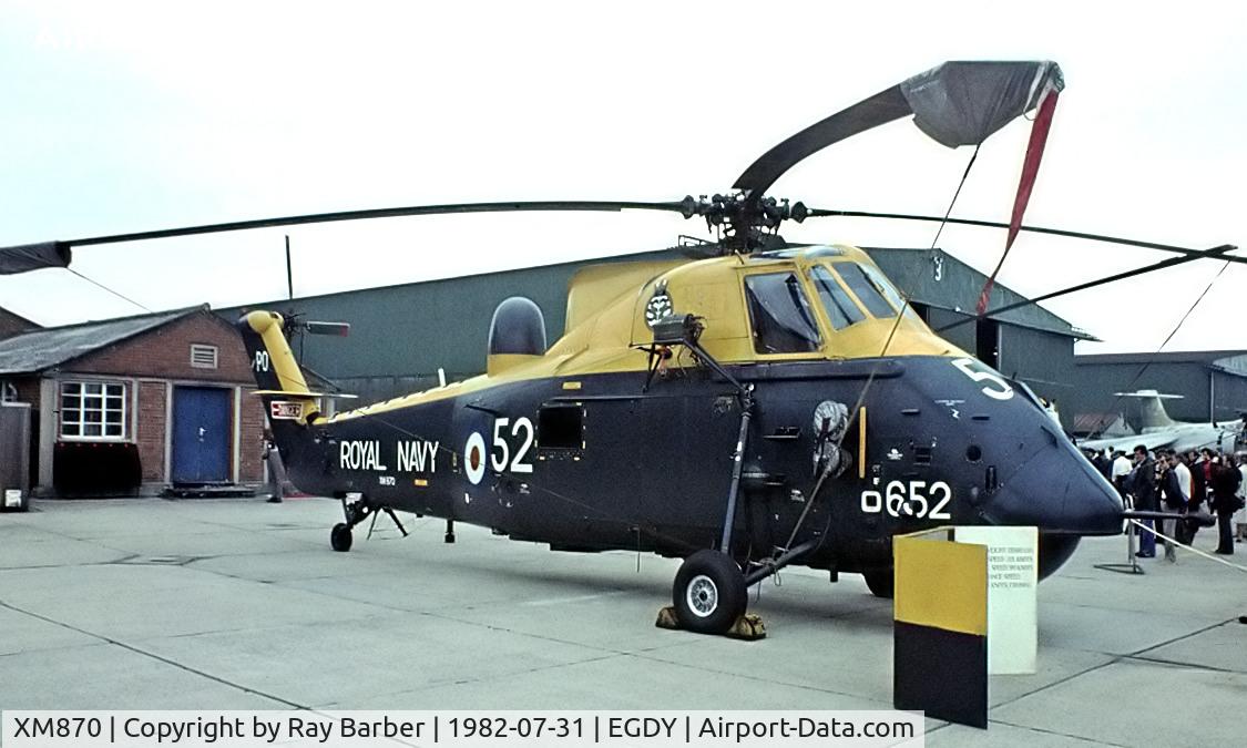 XM870, 1961 Westland Wessex HAS.3 C/N WA29, Westland WS.58 HAS.3 Wessex  [WA29] (Royal Navy) RNAS Yeovilton~G 31/07/1982. Taken from a slide.