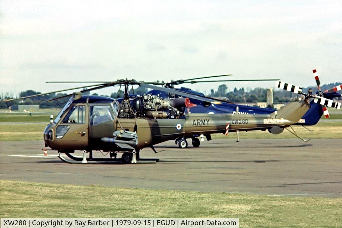 XW280, 1969 Westland Scout AH.1 C/N F9735, Westland Scout AH.1 [F.9735] (Army Air Corp) RAF Abingdon~G 15/09/1979. Image taken from a slide.