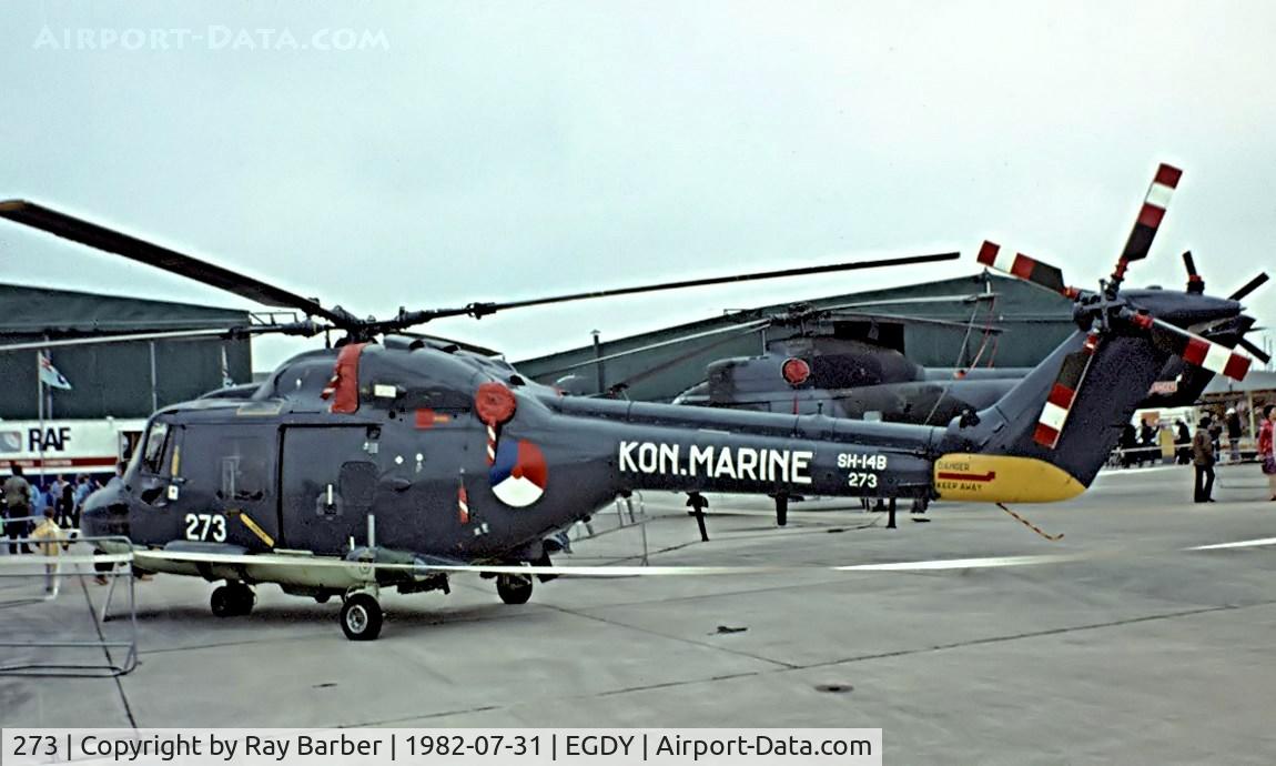 273, 1979 Westland SH-14D Lynx C/N 130, Westland Lynx SH-14B [130] (Royal Netherlands Navy) RNAS Yeovilton~G 31/07/1982. Taken from a slide.