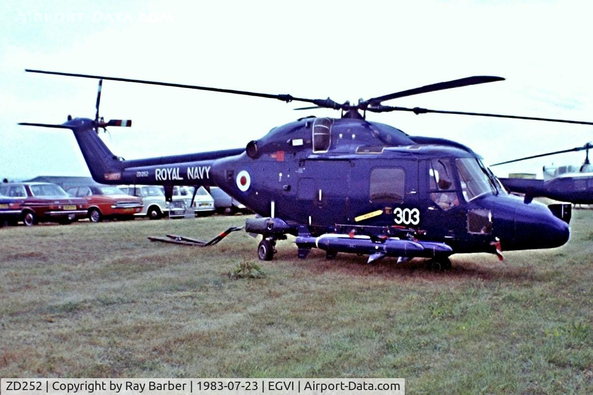 ZD252, 1982 Westland Lynx HAS.3 C/N 255, Westland Lynx HAS.3 [255] (Royal Navy) RAF Greenham Common~G 23/07/1983. Taken from a slide.
