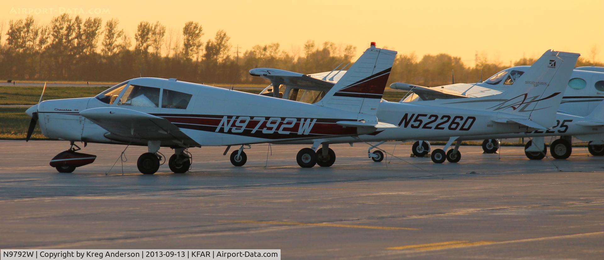N9792W, 1967 Piper PA-28-140 C/N 28-23285, Pepper PA-28-140 Cherokee on the ramp at Fargo Jet Center.