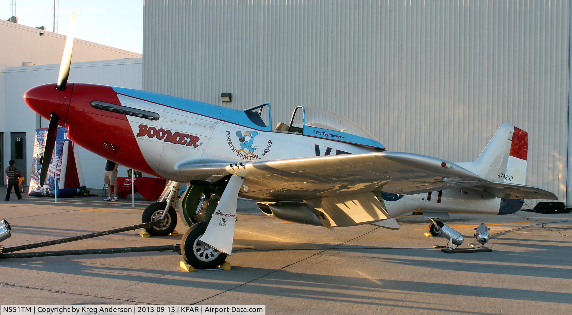 N551TM, 2006 North American P-51D Mustang Replica C/N TM001, North American P-51D Mustang on display at the 4th Annual Fargo Jet Center Movie Night.