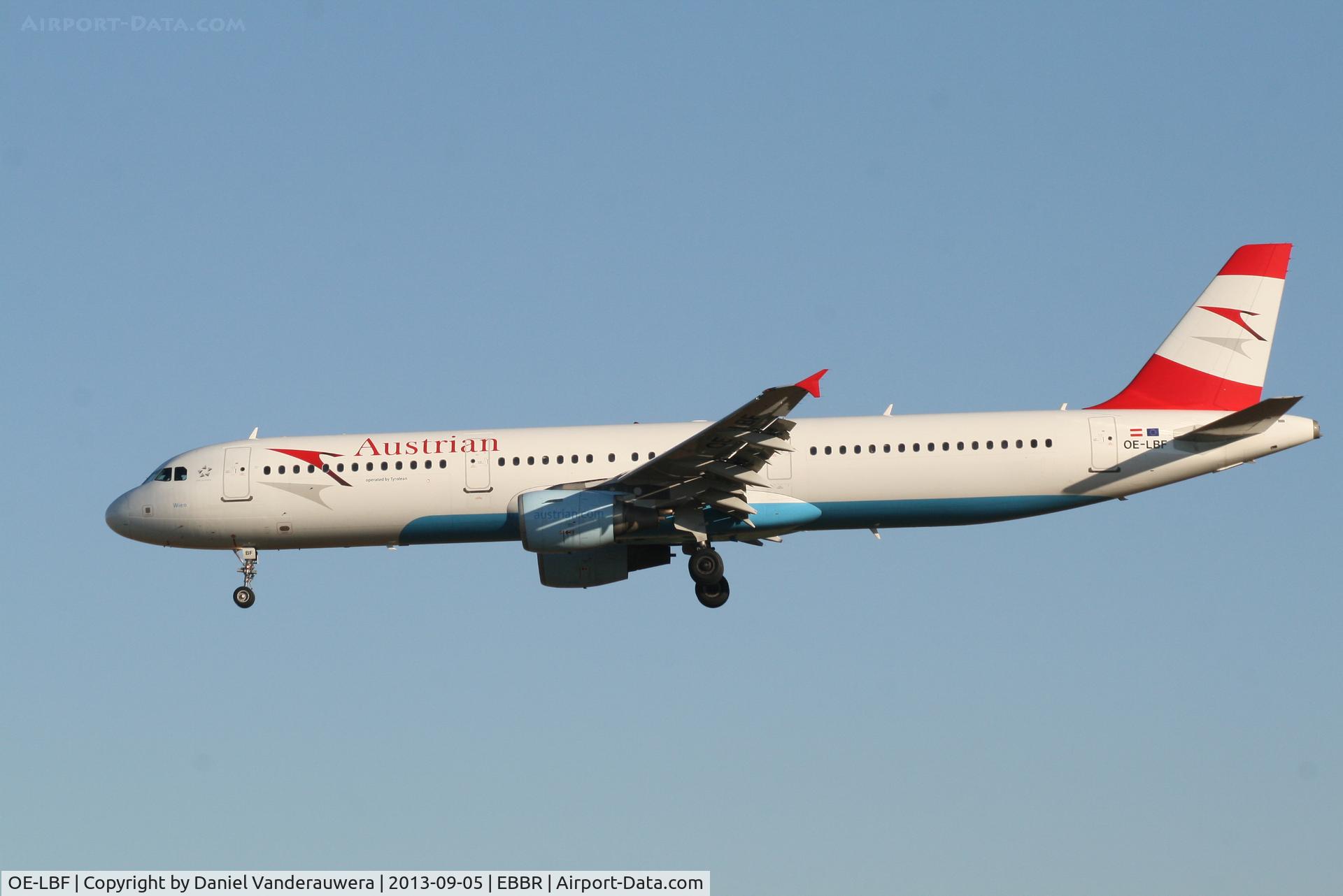 OE-LBF, 2001 Airbus A321-211 C/N 1458, Arrival of flight OS351 to RWY 25L