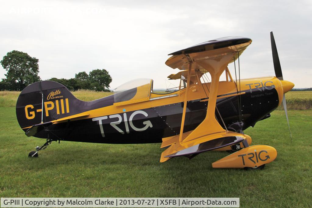 G-PIII, 1981 Pitts S-1D Special C/N PFA 009-10156, Pitts S-1D Special. One of the two Pitts Specials of the Trig Aerobatic Team during a stopover at Fishburn Airfield, July 2013.