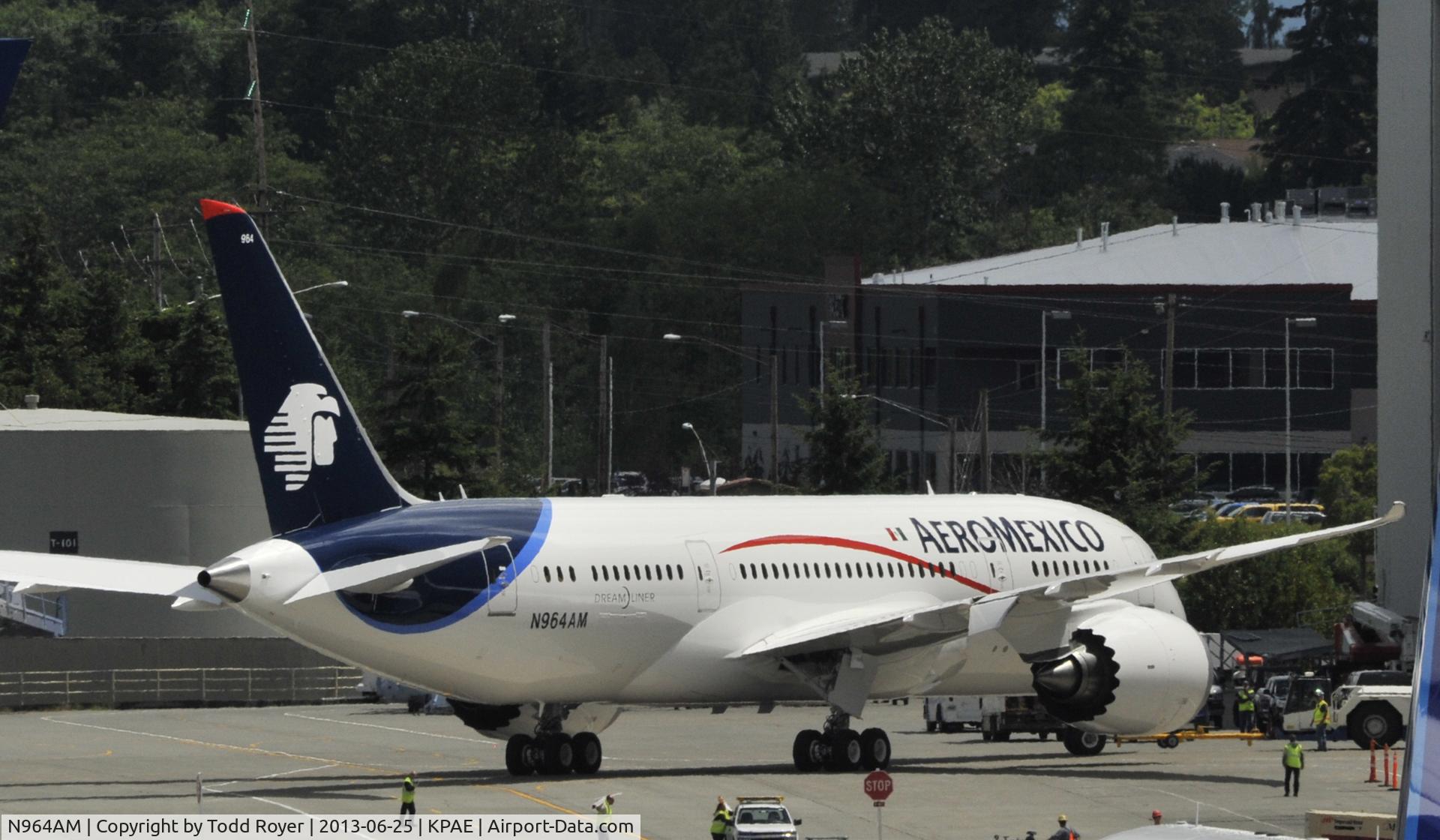 N964AM, 2013 Boeing 787-8 Dreamliner C/N 35307, Showing its colors for the first time, as it gets pushed out of the paint shop.