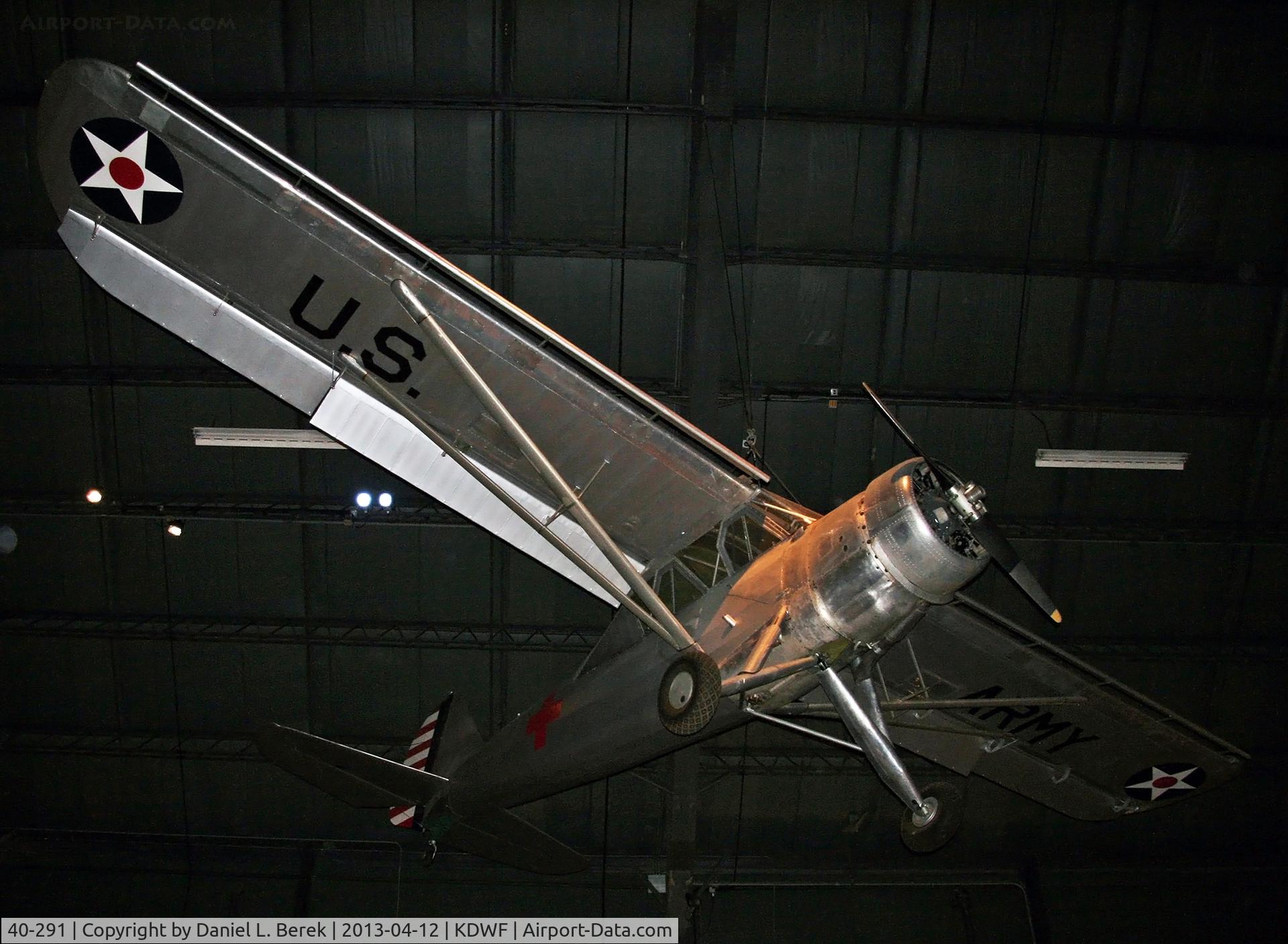 40-291, 1941 Stinson L-1A / O-49A Vigilant C/N Not found (40-291), This aircraft was built as an O-49A but converted to and L-1A liaison aircraft.  It wears fictitious serial 41-19039.  It also wore  civil registration N63229 for a short while before being donated to the museum circa 1979.