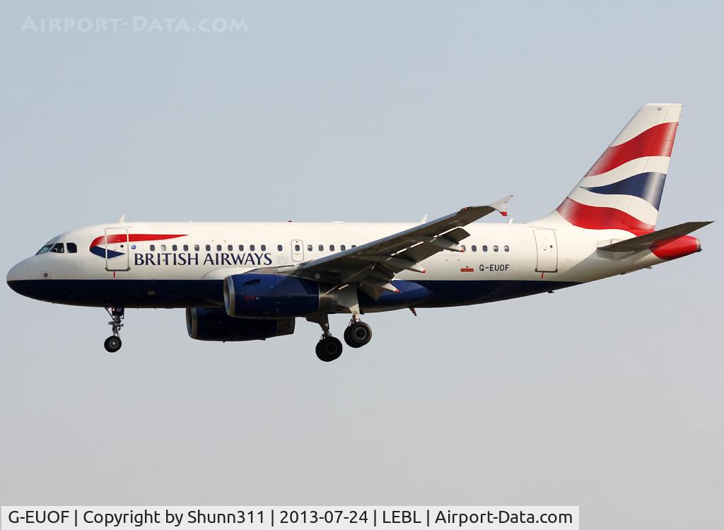 G-EUOF, 2001 Airbus A319-131 C/N 1590, Landing rwy 25R
