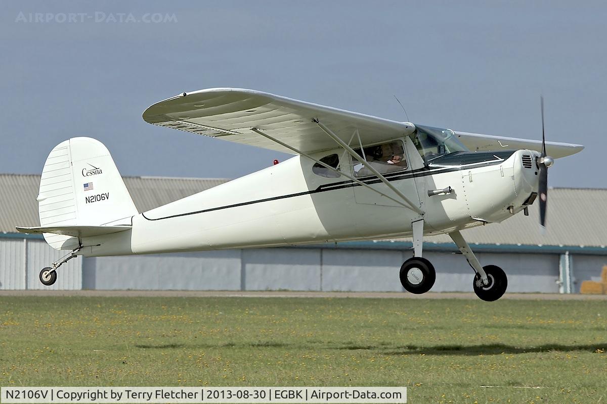 N2106V, 1948 Cessna 120 C/N 14627, Arriving at the 2013 Light Aircraft Association Rally at Sywell in the UK