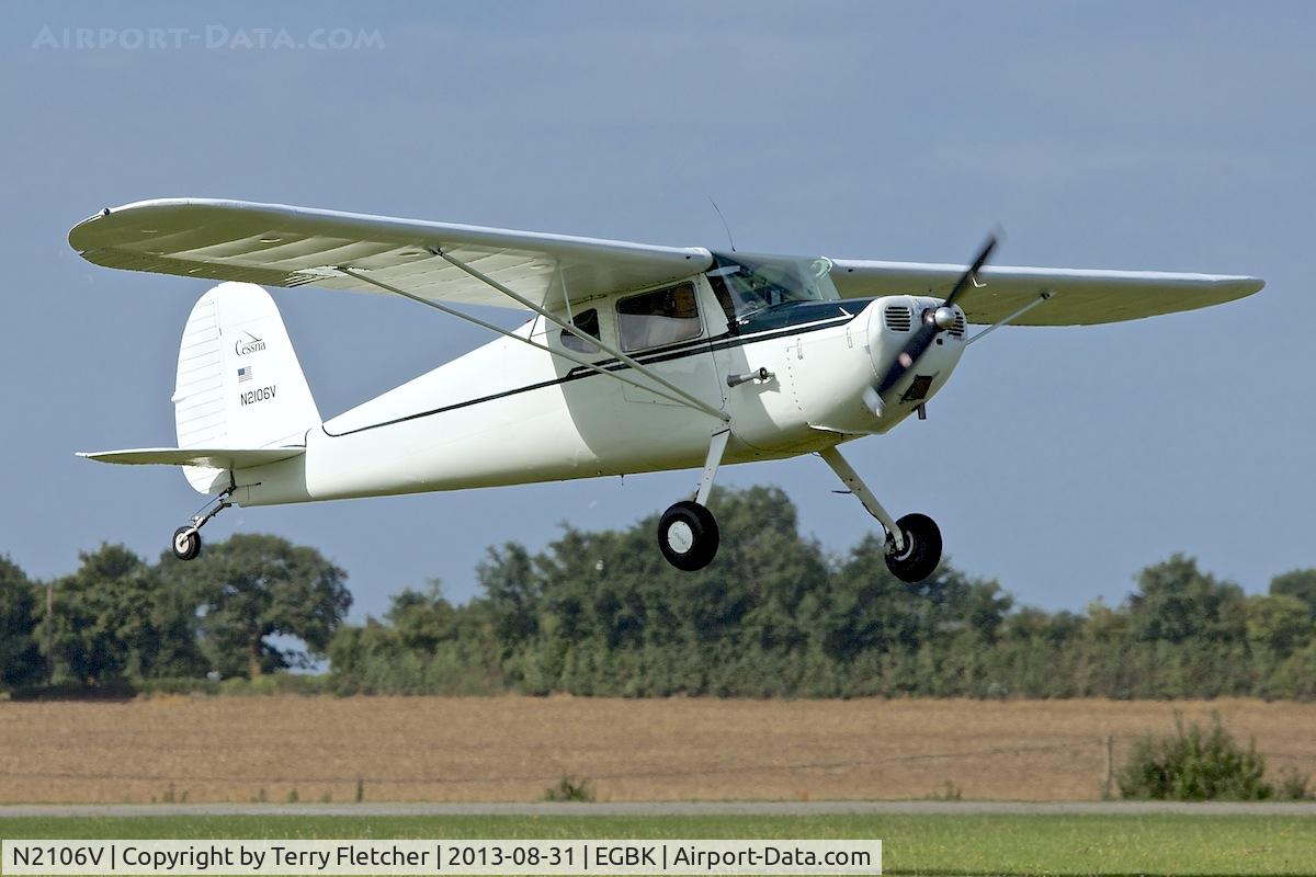 N2106V, 1948 Cessna 120 C/N 14627, Arriving at the 2013 Light Aircraft Association Rally at Sywell in the UK