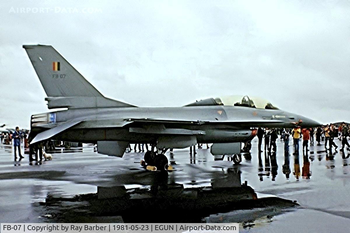 FB-07, 1978 SABCA F-16B Fighting Falcon C/N 6J-7, General Dynamics F-16B Fighting Falcon [6J-7(Belgian Air Force) RAF Mildenhall 23/05/1981. Taken in pouring rain image from a slide.