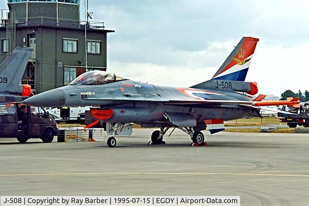 J-508, 1987 Fokker F-16A Fighting Falcon C/N 6D-147, General Dynamics F-16A Fighting Falcon [6D-147] (Royal Netherlands Air Force) RNAS Yeovilton~G 15/07/1995