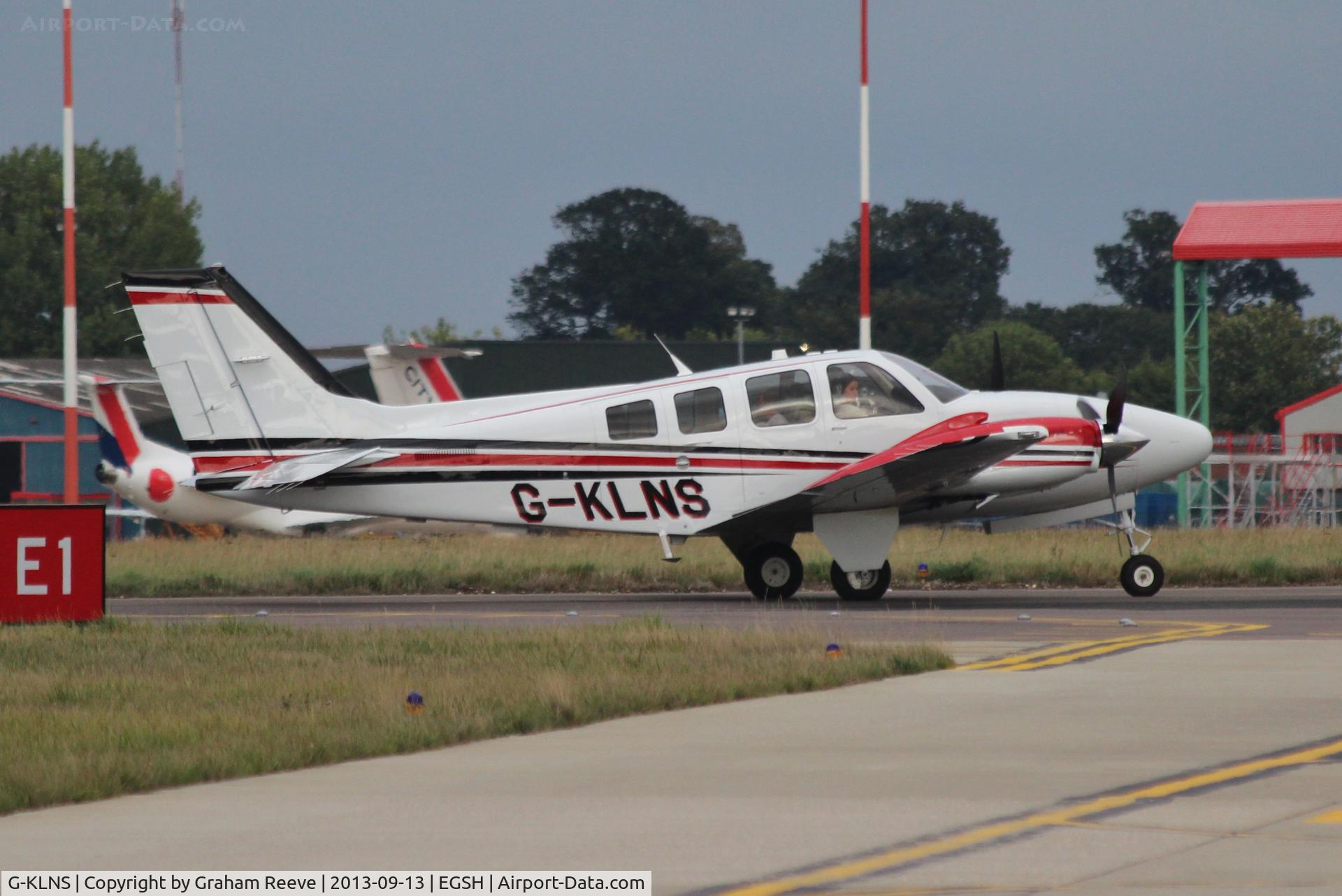 G-KLNS, 2013 Beechcraft G58 Baron C/N TH-2374, Just landed.