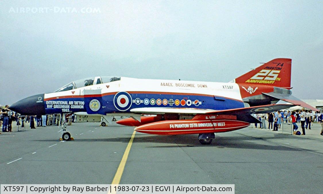 XT597, 1966 McDonnell Douglas Phantom FG1 C/N 1611, McDonnell-Douglas F-4K FG.1 Phantom II [1611] (Royal Air Force) RAF Greenham Common~G 23/07/1983. Image from a slide.