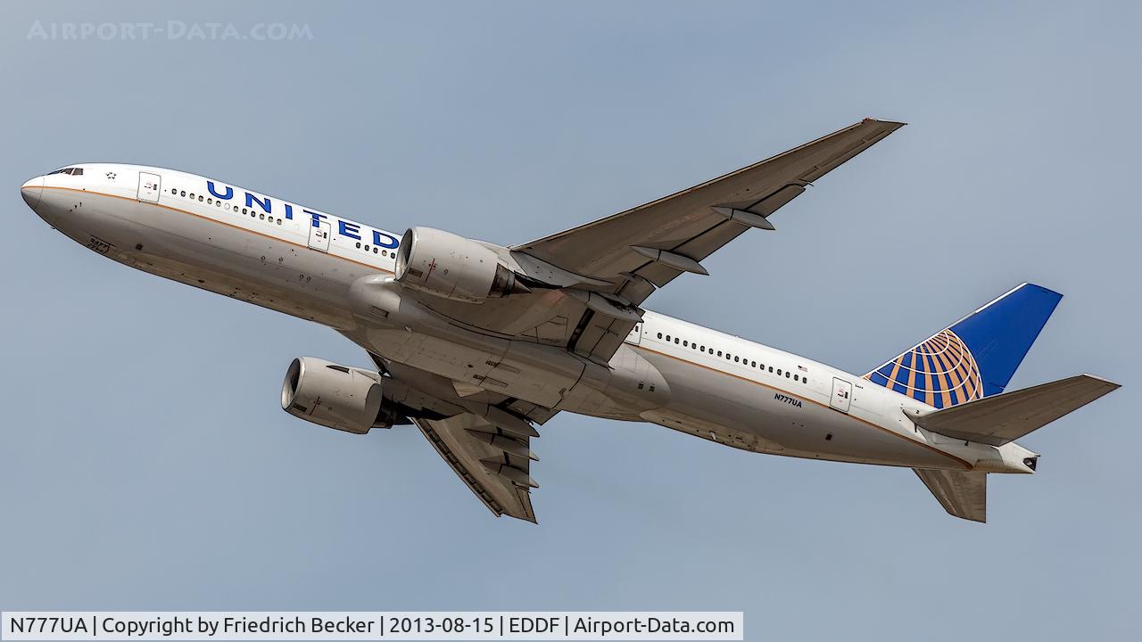 N777UA, 1995 Boeing 777-222 C/N 26916, departure from Frankfurt