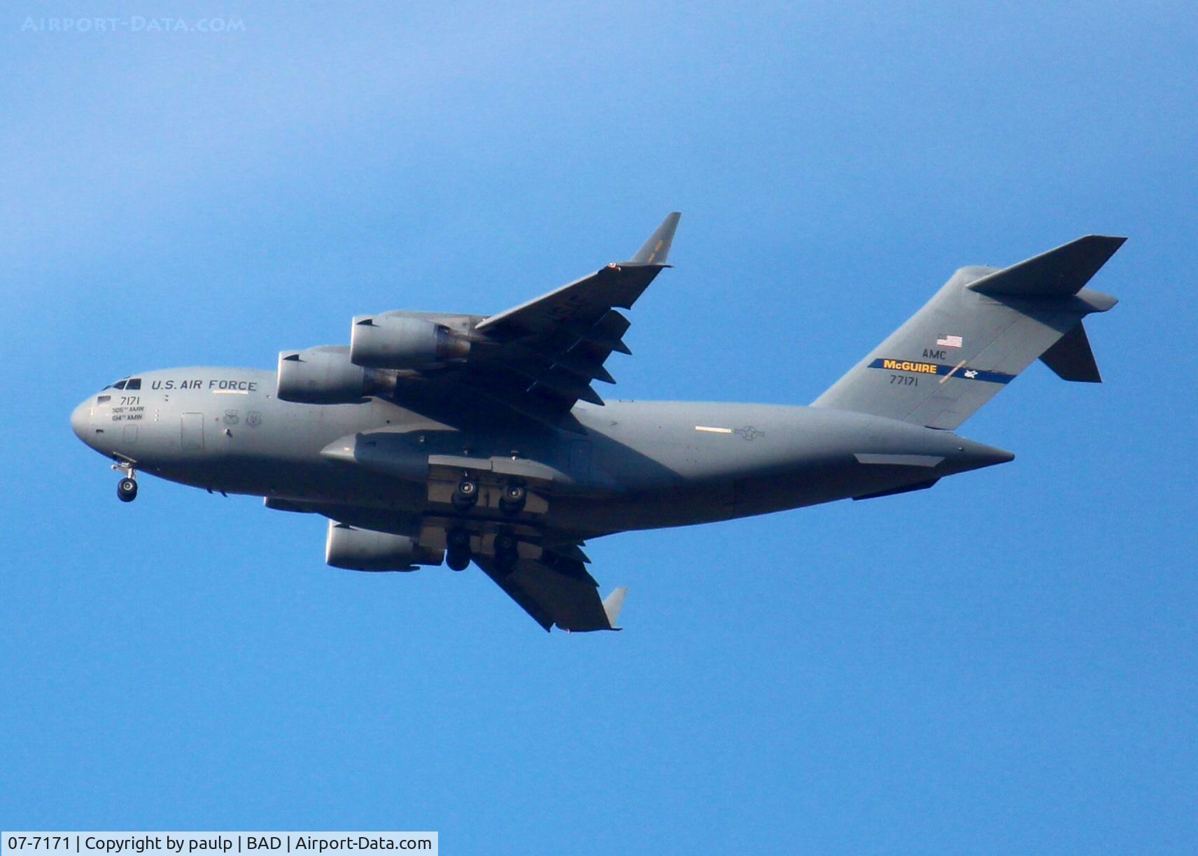 07-7171, Boeing C-17A Globemaster III C/N F-182/P-171, Landing at Barksdale Air Force Base.