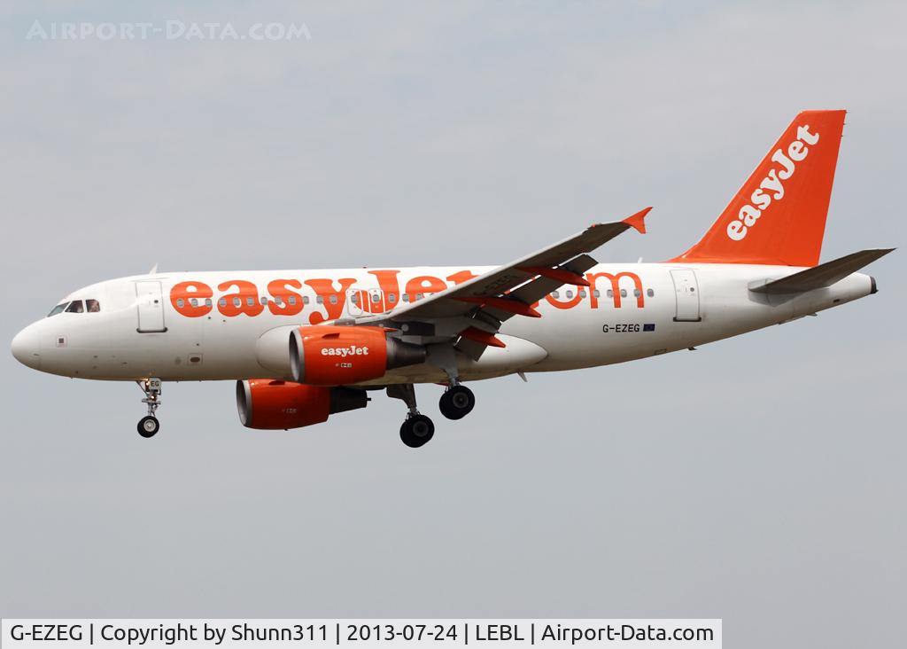 G-EZEG, 2004 Airbus A319-111 C/N 2181, Landing rwy 25R with 'The web's favorite airline' titles removed