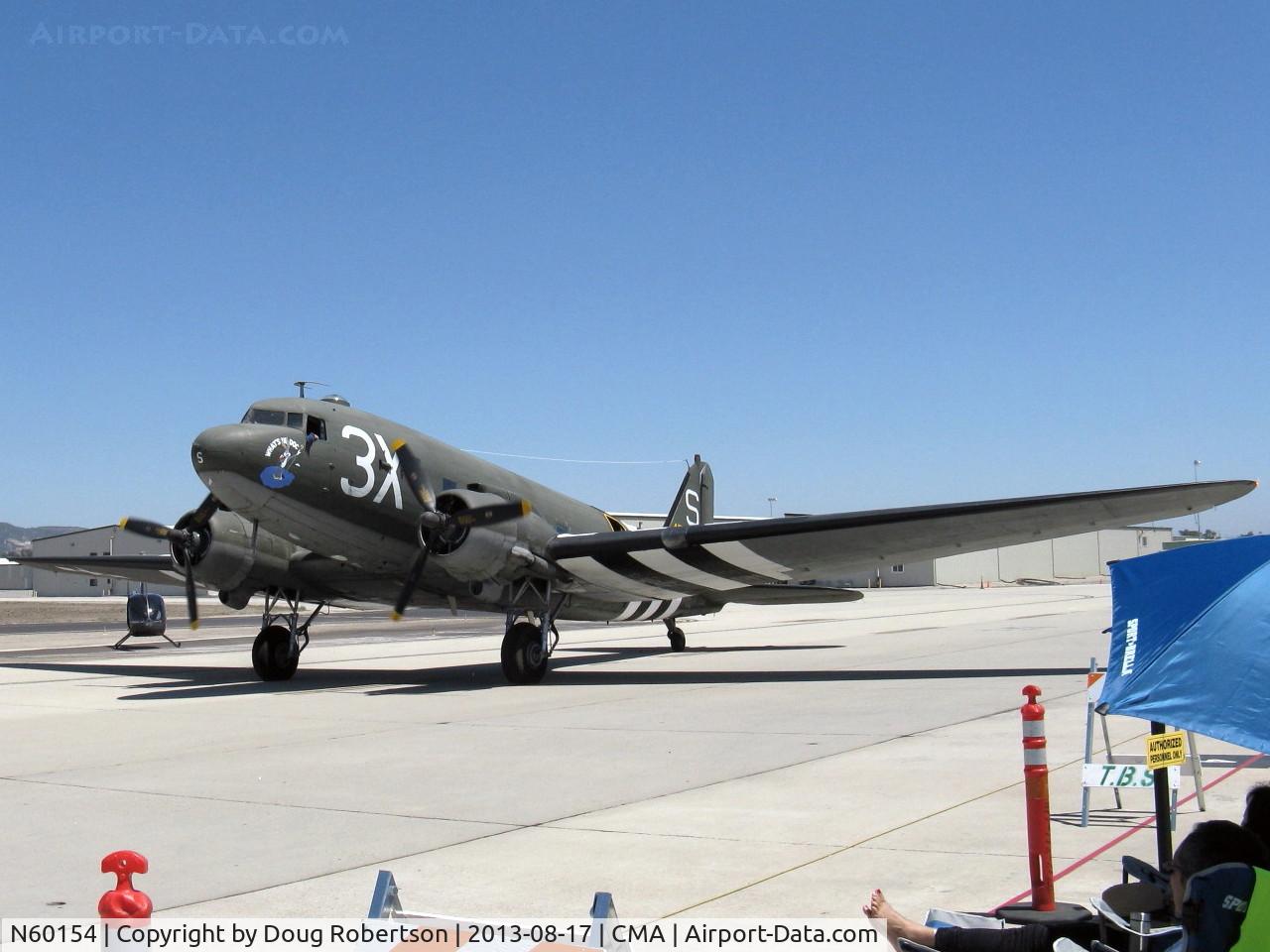 N60154, 1943 Douglas C-47B-25-DK Skytrain (Dakota III) C/N 16007/32755, 1943 Douglas DC-3C as C47B 'What's Up Doc?', two P&W R-1830-92 14 cylinder radials, 1,200 Hp each, taxi back after landing Rwy 26
