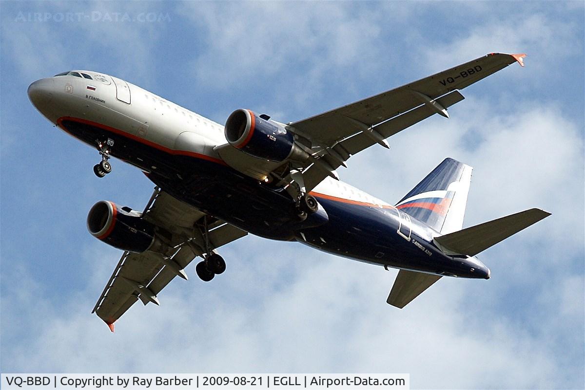 VQ-BBD, 2009 Airbus A319-111 C/N 3838, Airbus A319-111 [3838] (Aeroflot Russian Airlines) Home~G 21/08/2009. Seen on approach 27R.