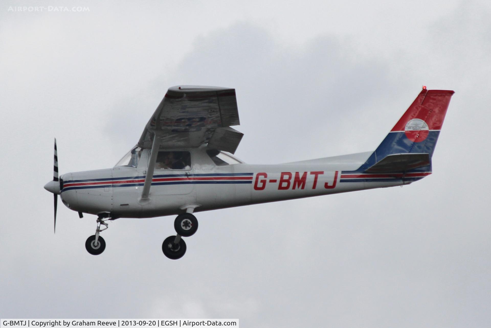 G-BMTJ, 1981 Cessna 152 C/N 152-85010, About to touch down at Norwich.