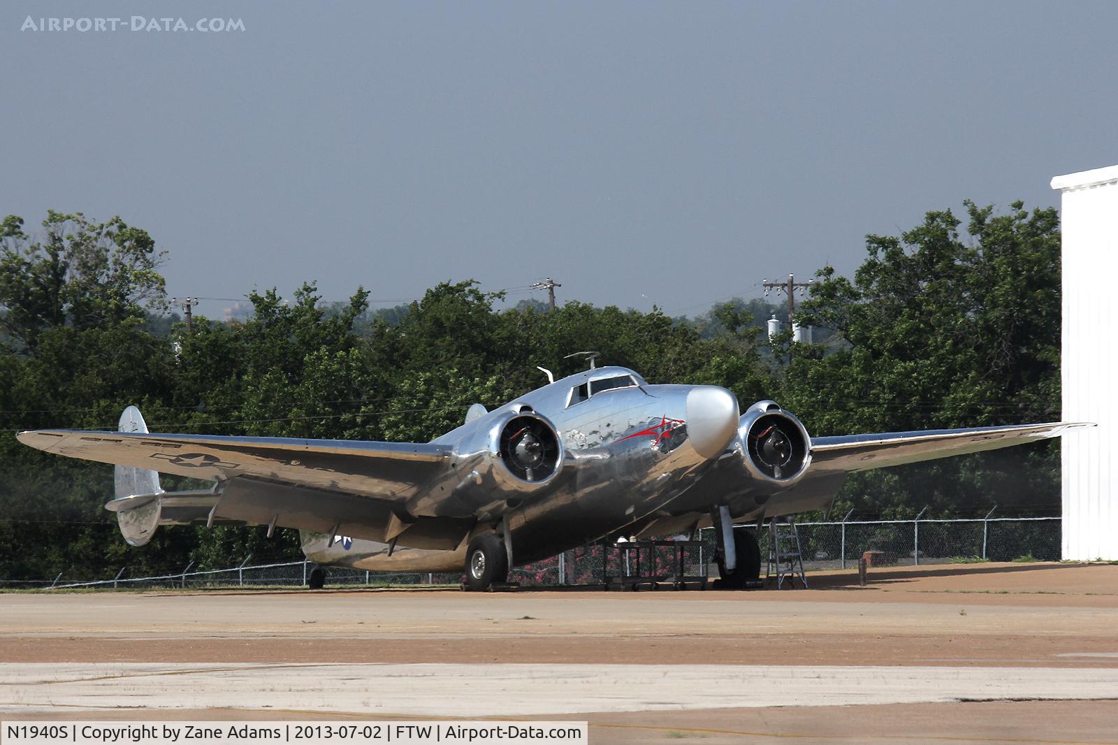 N1940S, 1943 Lockheed 18-56 Lodestar C/N 18-2509, t the prop shop - Meacham Field, Fort Worth, TX