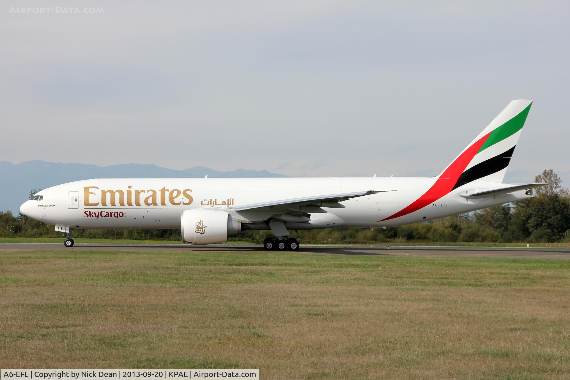 A6-EFL, 2013 Boeing 777-F1H C/N 42230, KPAE/PAE Emirates 778 taxiing for delivery this morning to VHHH