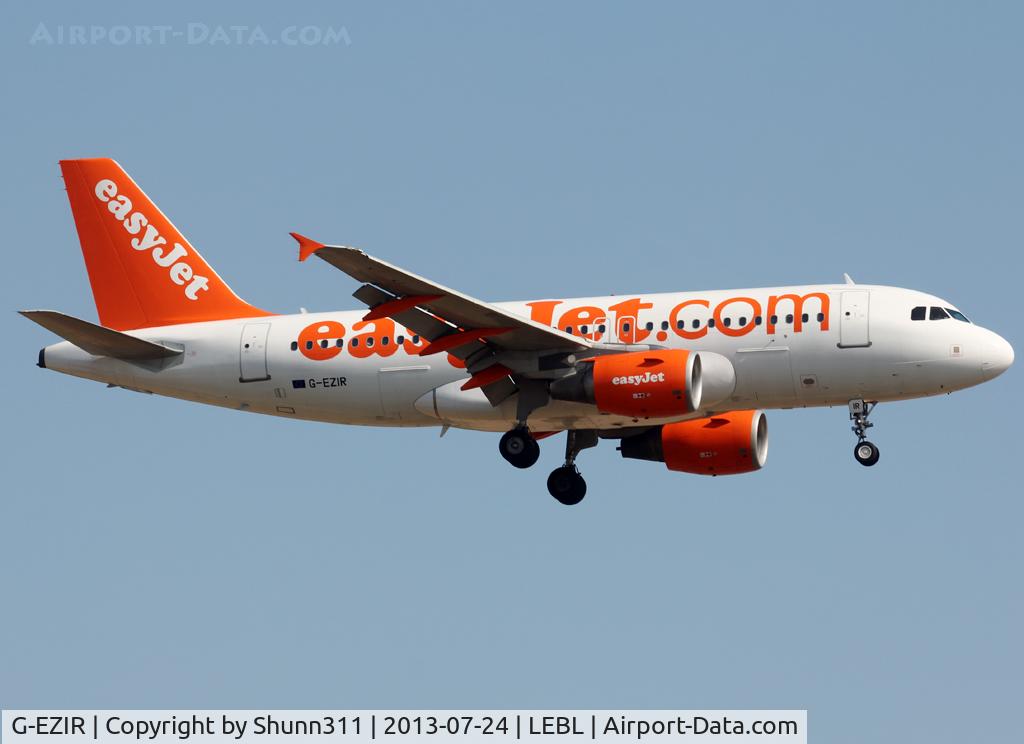 G-EZIR, 2005 Airbus A319-111 C/N 2527, Landing rwy 25R with 'The web's favorite airline' titles removed