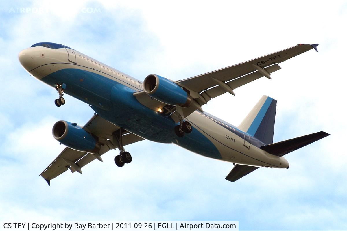 CS-TFY, 2002 Airbus A320-232 C/N 1868, Airbus A320-232 [1868] (Masterjet) Home~G 26/09/2011. On approach 27R