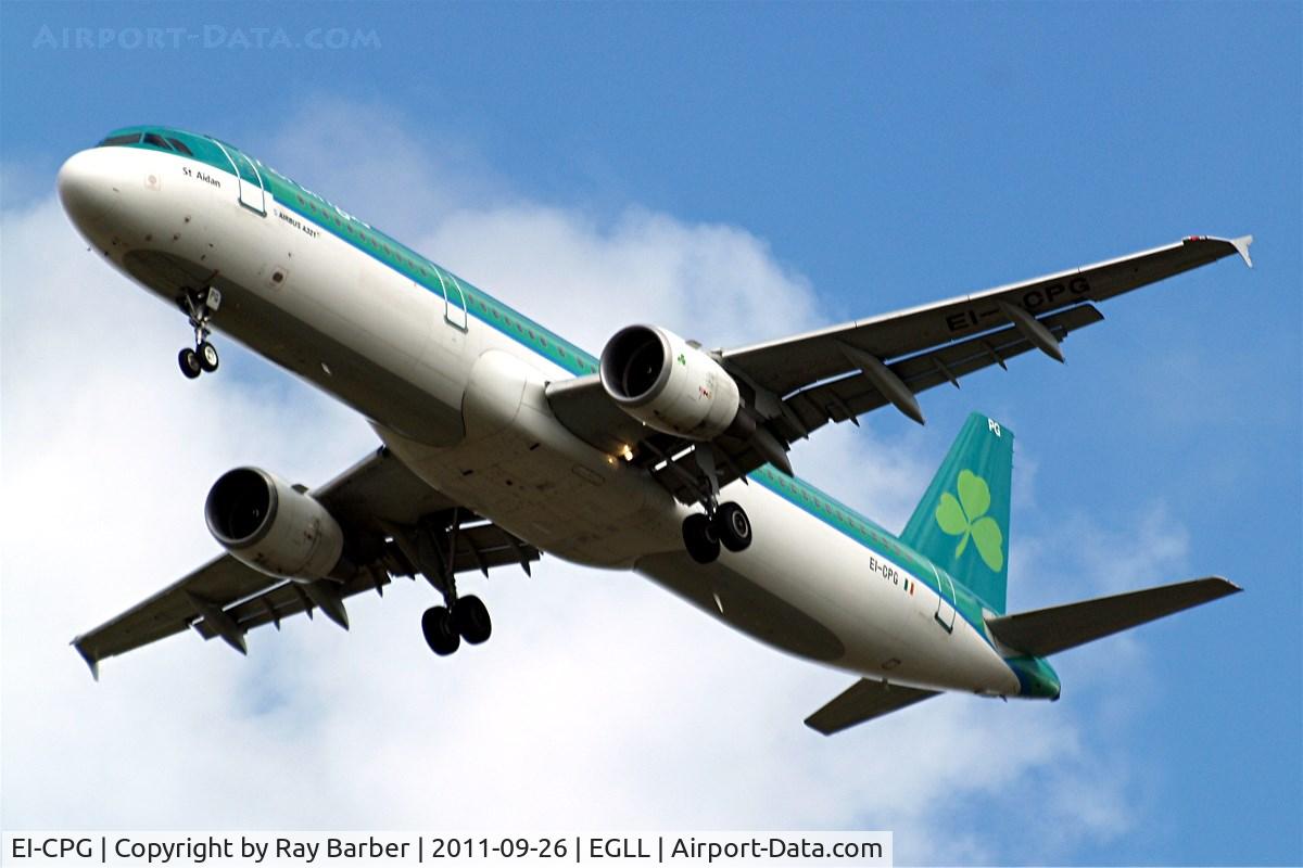 EI-CPG, 1999 Airbus A321-211 C/N 1023, Airbus A321-211 [1023] (Aer Lingus) Home~G 26/09/2011. On approach 27R now minus airlingus.com titles.