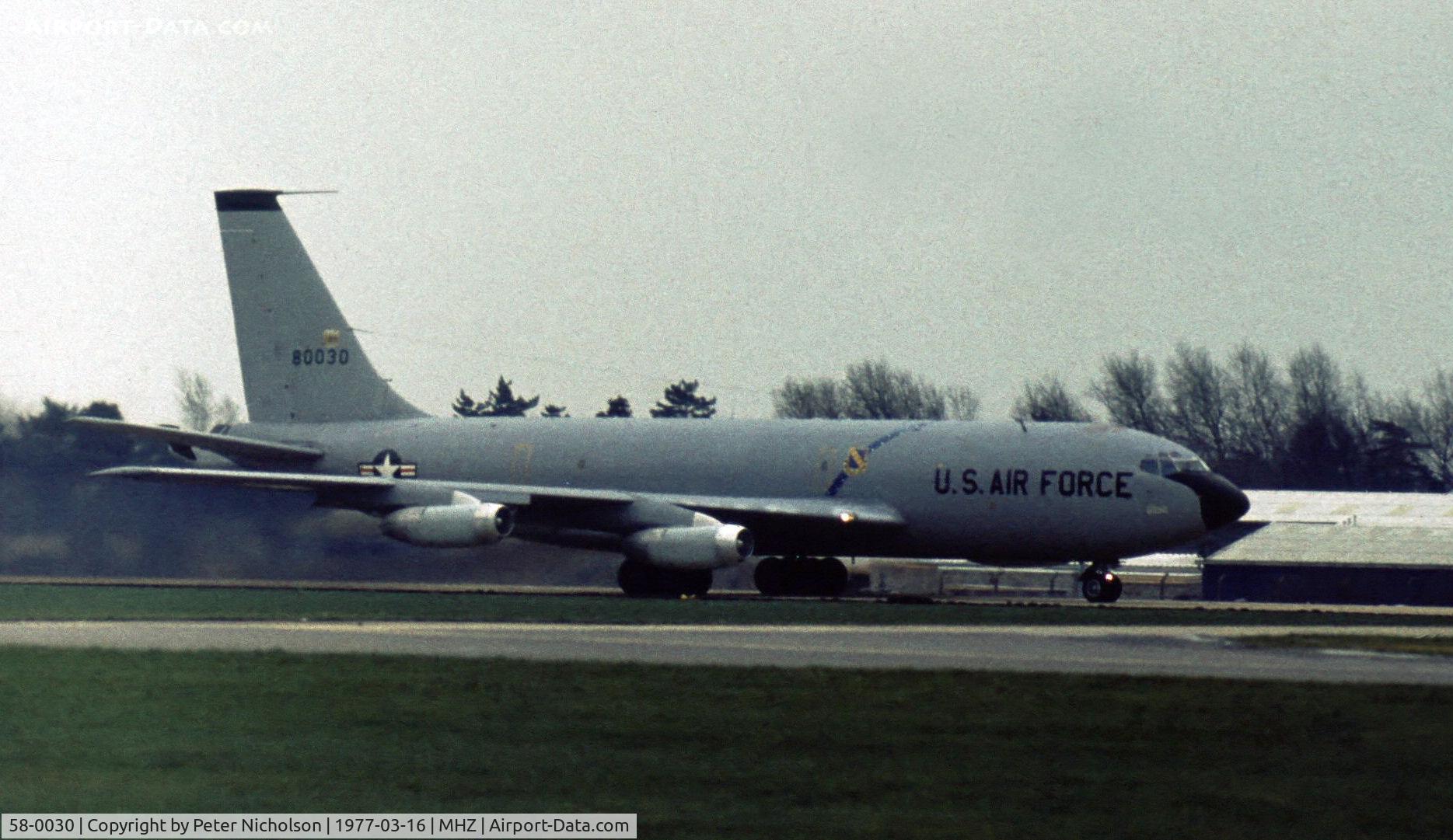 58-0030, 1958 Boeing KC-135A Stratotanker C/N 17775, KC-135A Stratotanker of 42nd Bomb Wing at RAF Mildenhall in the Spring of 1977.