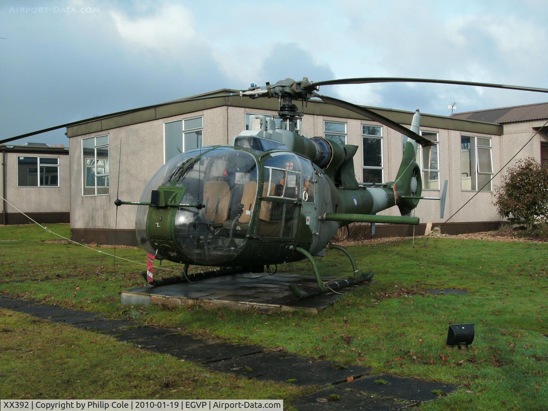 XX392, 1975 Westland SA-341B Gazelle AH1 C/N 1302, Displayed outside Operations HQ