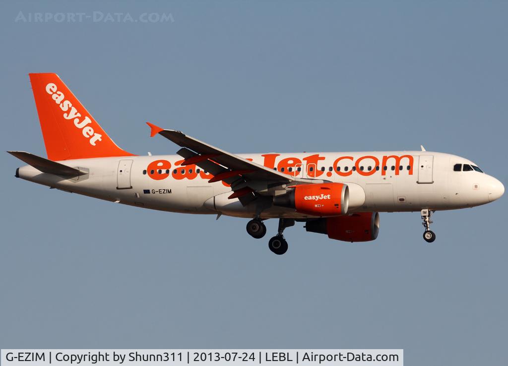 G-EZIM, 2005 Airbus A319-111 C/N 2495, Landing rwy 25R with 'Come on, Let's fly' titles removed...
