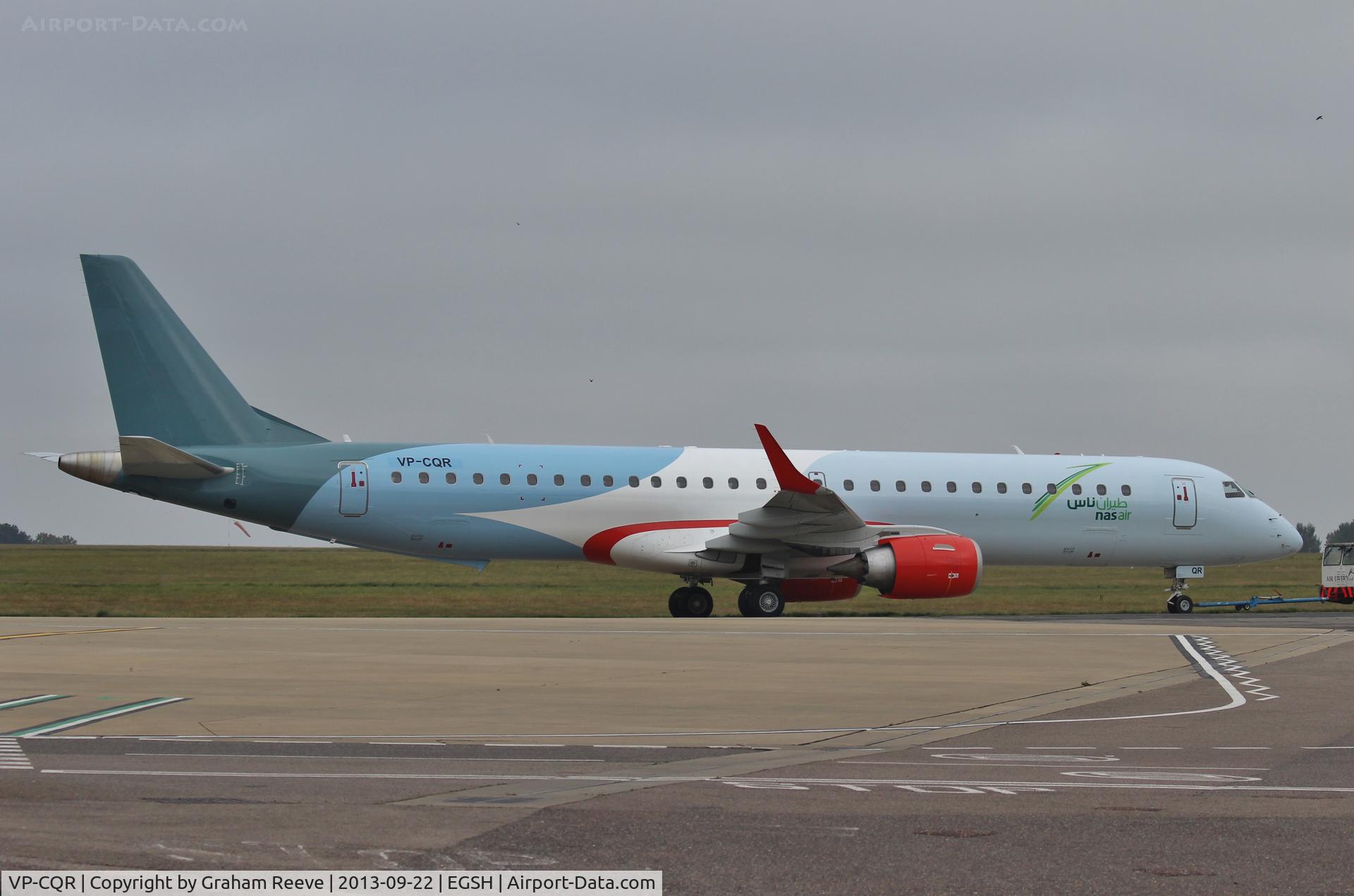 VP-CQR, 2008 Embraer 195LR (ERJ-190-200LR) C/N 19000169, Under tow shortly after arrival.