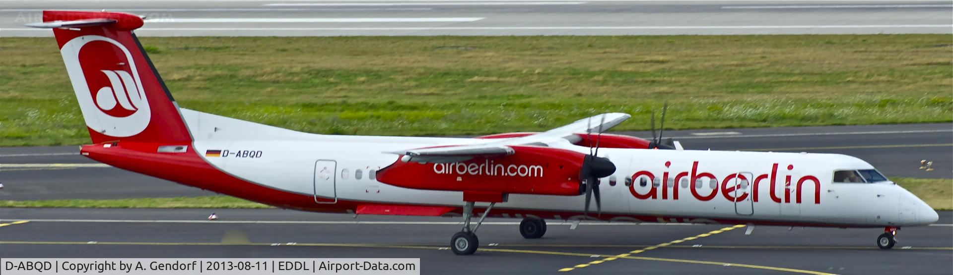 D-ABQD, 2009 De Havilland Canada DHC-8-402Q Dash 8 C/N 4234, Luftfahrtgesellschaft Walter (Air Berlin cs.), seen here on the taxiway at Düsseldorf Int´l(EDDL)