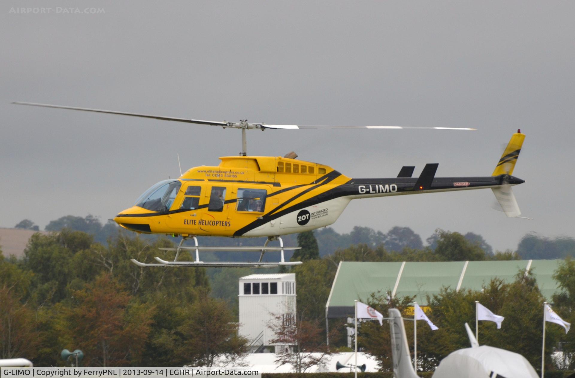 G-LIMO, 1980 Bell 206L-1 LongRanger II C/N 45476, Elite Helicopter B206L coming in again to pick up new passengers for a flight-seeing around the airport.