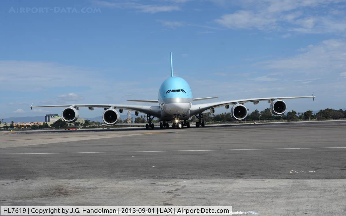 HL7619, 2012 Airbus A380-861 C/N 096, Head on at LAX.