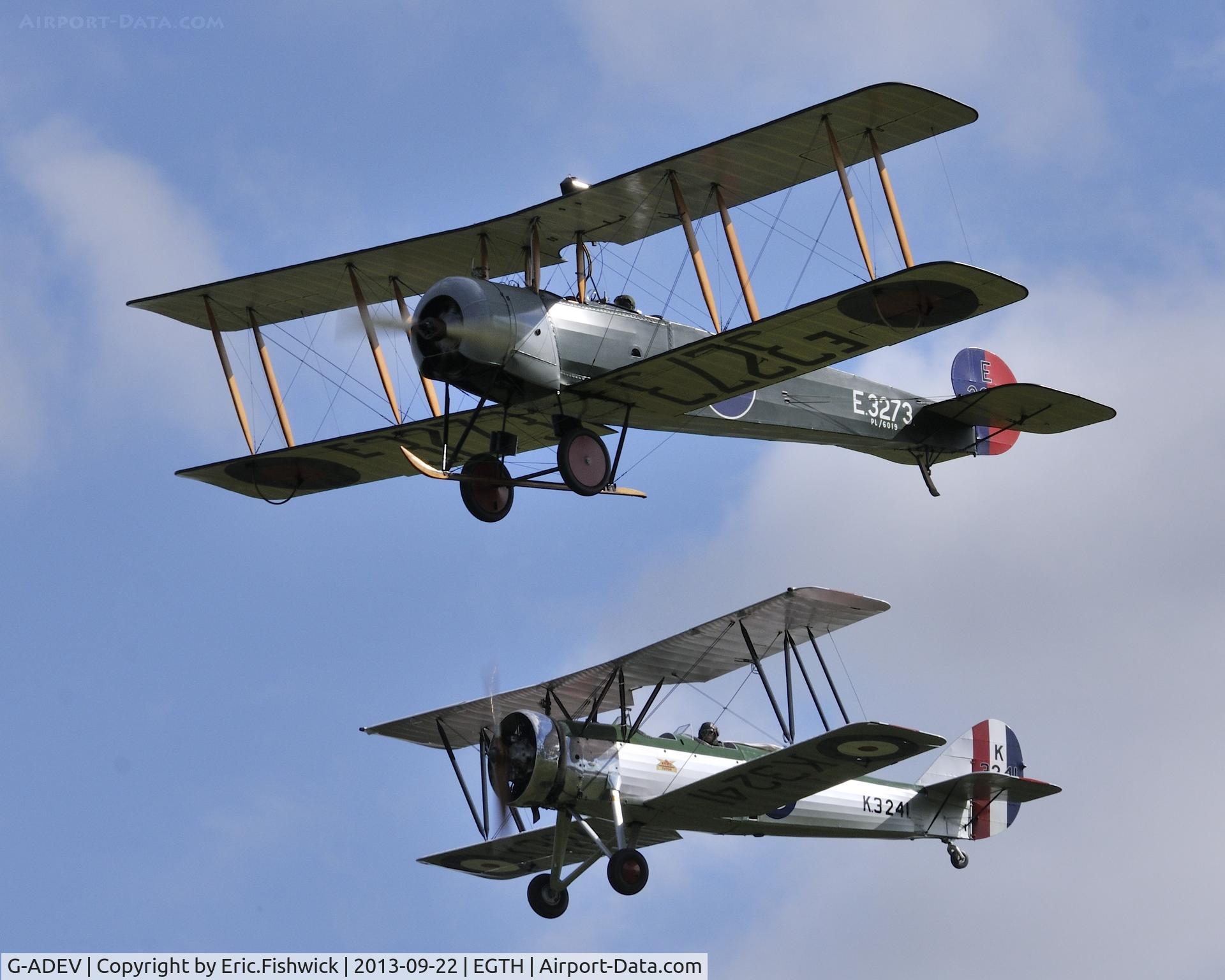 G-ADEV, 1918 Avro 504K C/N R3/LE/61400, 45. Avro 504K with Avro Tutor in spirited display mode at Shuttleworth Uncovered Air Display, Sept. 2013