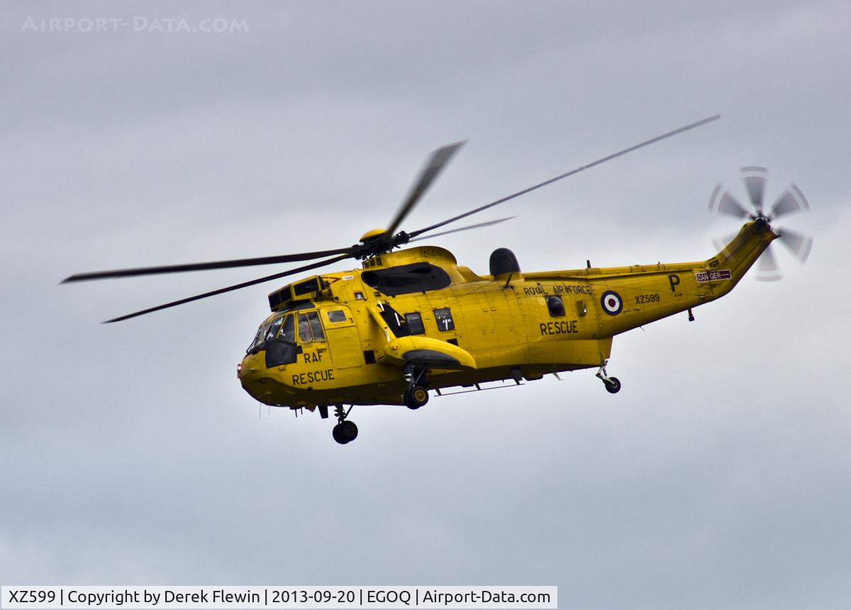 XZ599, 1978 Westland Sea King HAR.3 C/N WA865, Sea King HAR.3 Coded  P, C Flight 22 Sqn in the circuit at RAF Mona Anglesey.