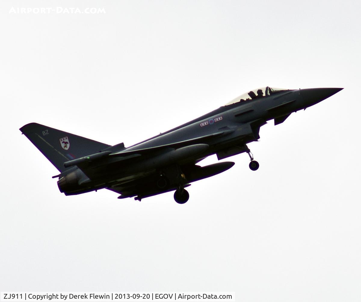 ZJ911, 2005 Eurofighter EF-2000 Typhoon F2 C/N 0041/BS002, Typhoon F2 coded BZ of 29R Sqn RAF Coningsby flying circuits at RAF Valley.