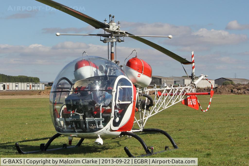 G-BAXS, 1969 Bell 47G-5 C/N 7908, Bell 47G-5 at The Real Aeroplane Club's Helicopter Fly-In, Breighton Airfield, September 22 2013.