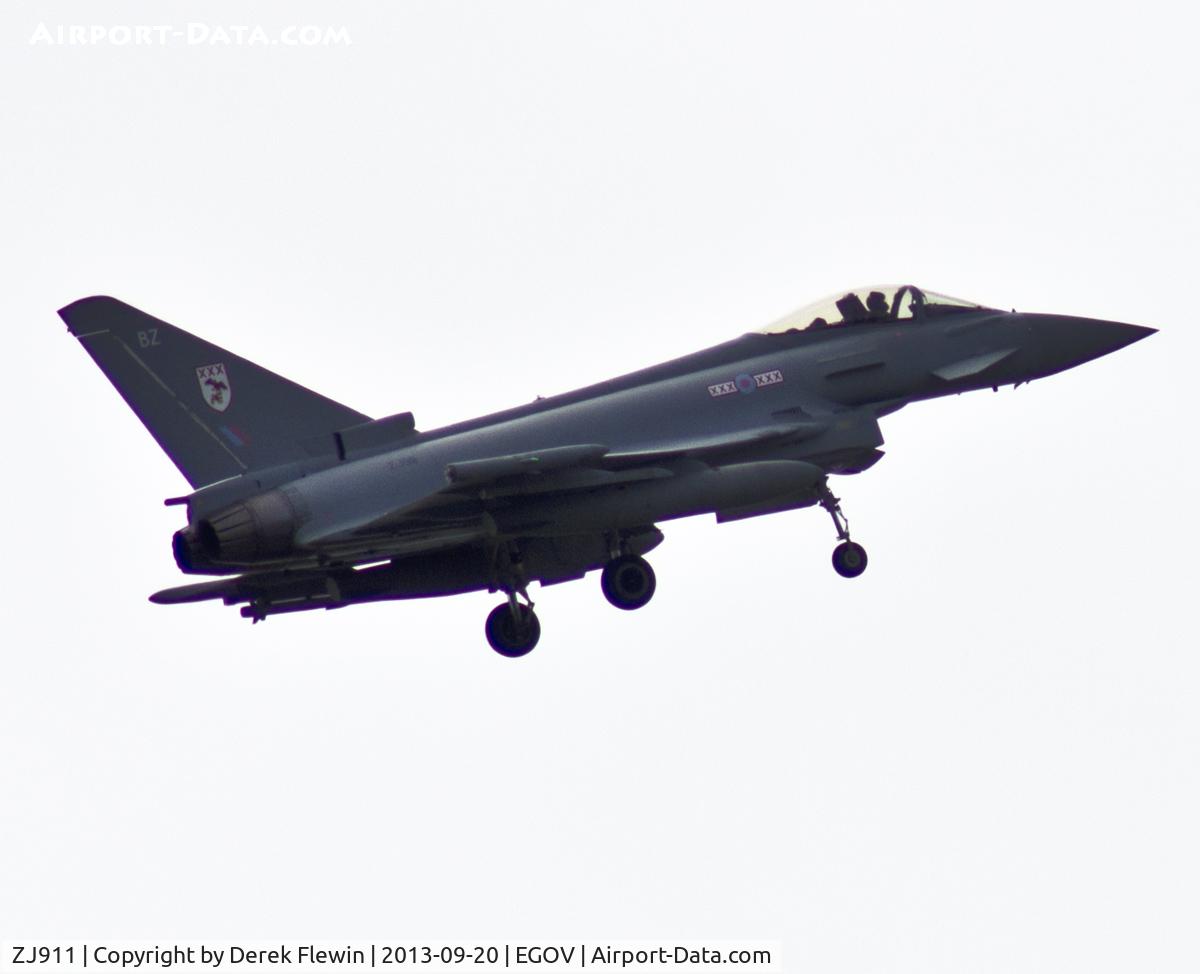 ZJ911, 2005 Eurofighter EF-2000 Typhoon F2 C/N 0041/BS002, Typhoon F2 coded BZ of 29R Sqn RAF Coningsby flying circuits at RAF Valley.