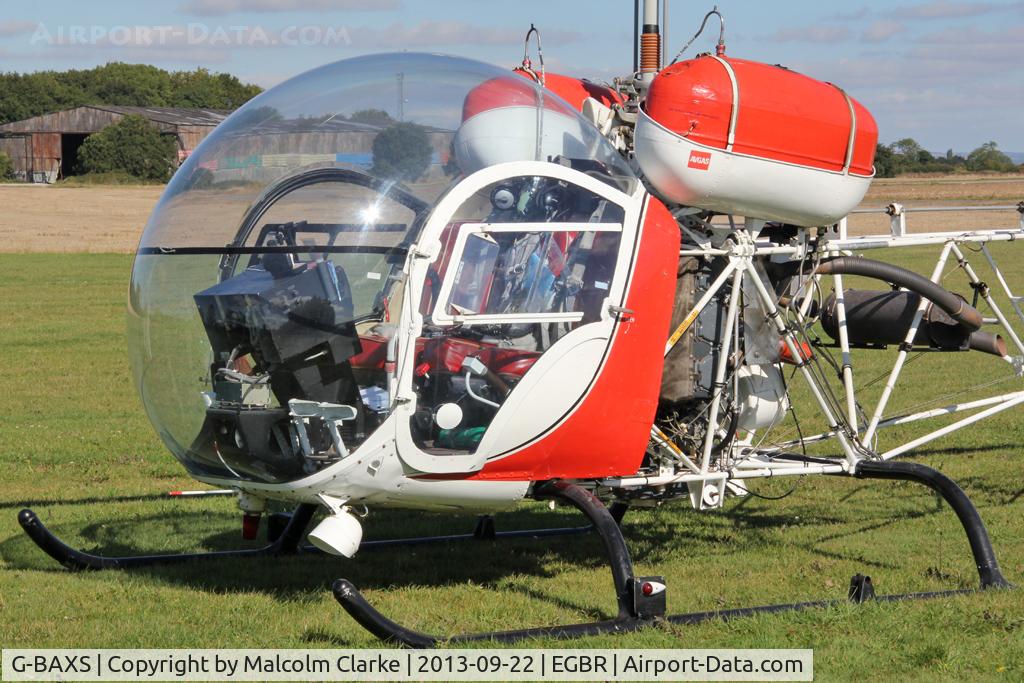 G-BAXS, 1969 Bell 47G-5 C/N 7908, Bell 47G-5 at The Real Aeroplane Club's Helicopter Fly-In, Breighton Airfield, September 22 2013.