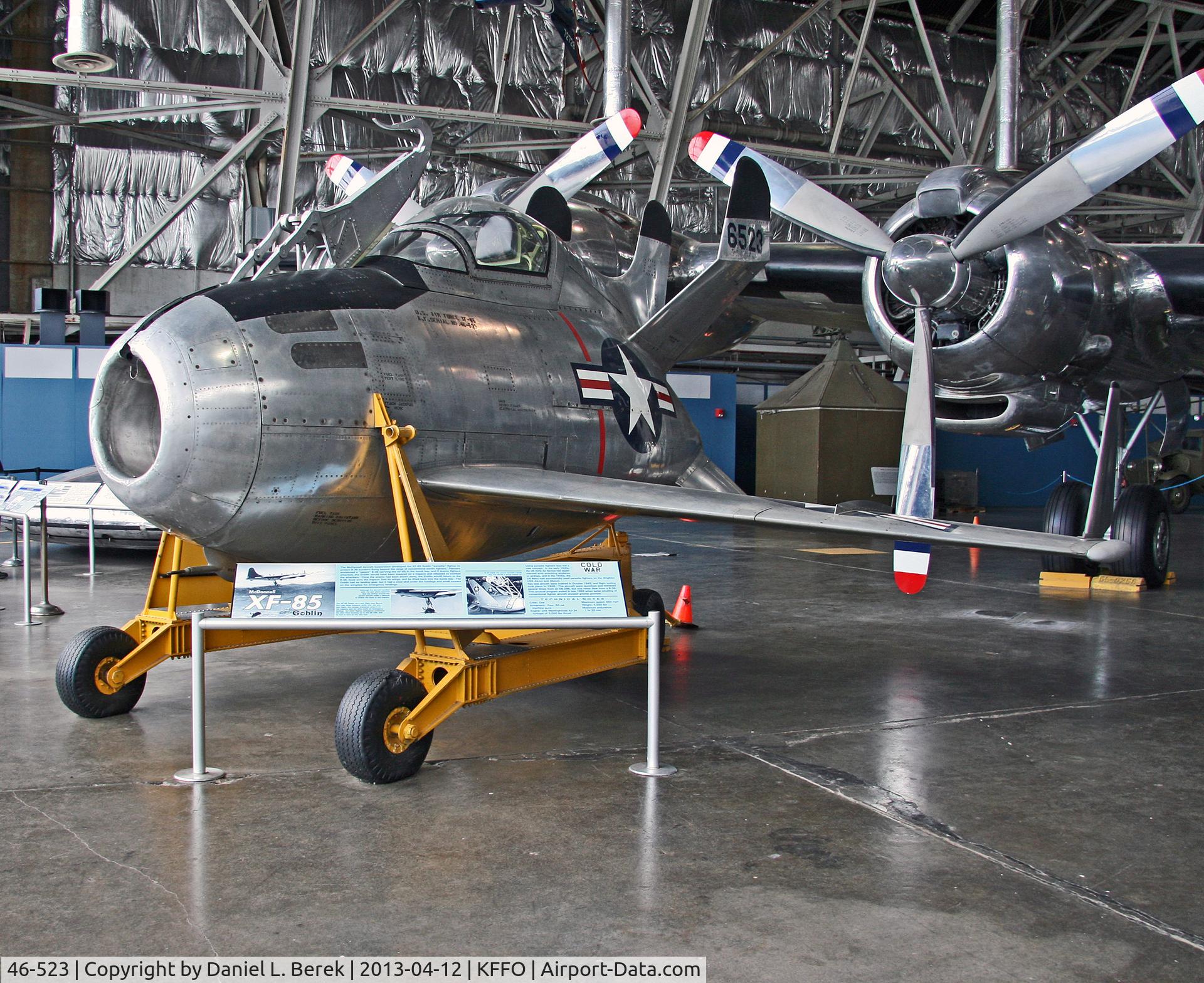 46-523, 1948 McDonnell XF-85 Goblin C/N 1, Such a face only a mother could love. This aircraft was designed to be carried aloft in the open bomb baby of a B-29 or B-50 bomber.