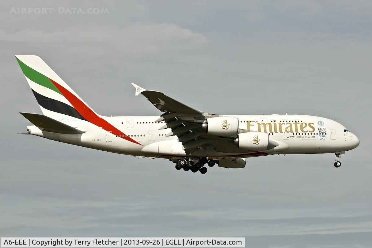 A6-EEE, 2012 Airbus A380-861 C/N 112, Emirates A380 at Heathrow