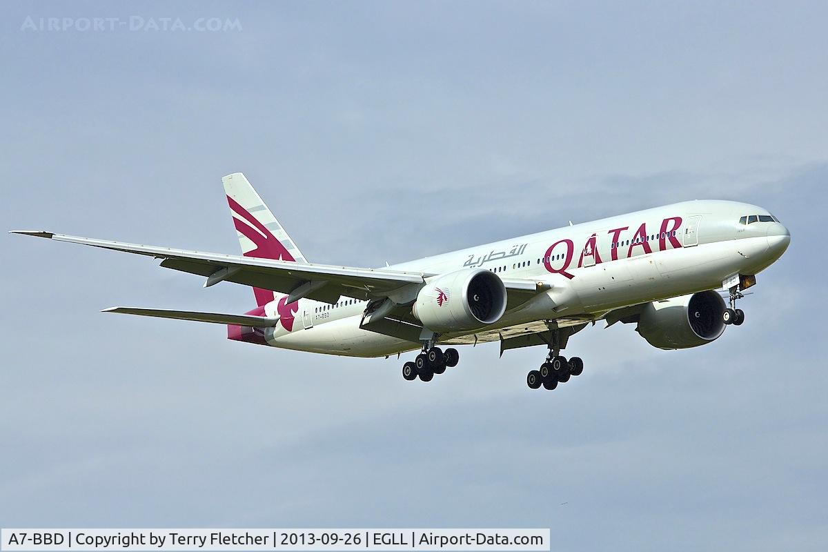 A7-BBD, 2009 Boeing 777-2DZ/LR C/N 36016, Qatar's 2009 Boeing 777-2DZLR, c/n: 36016 at Heathrow