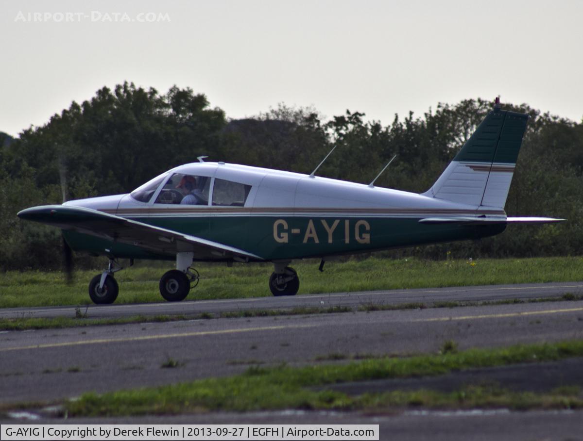 G-AYIG, 1970 Piper PA-28-140 Cherokee C/N 28-26878, Visiting Cherokee at the hold prior to departing EGFH.