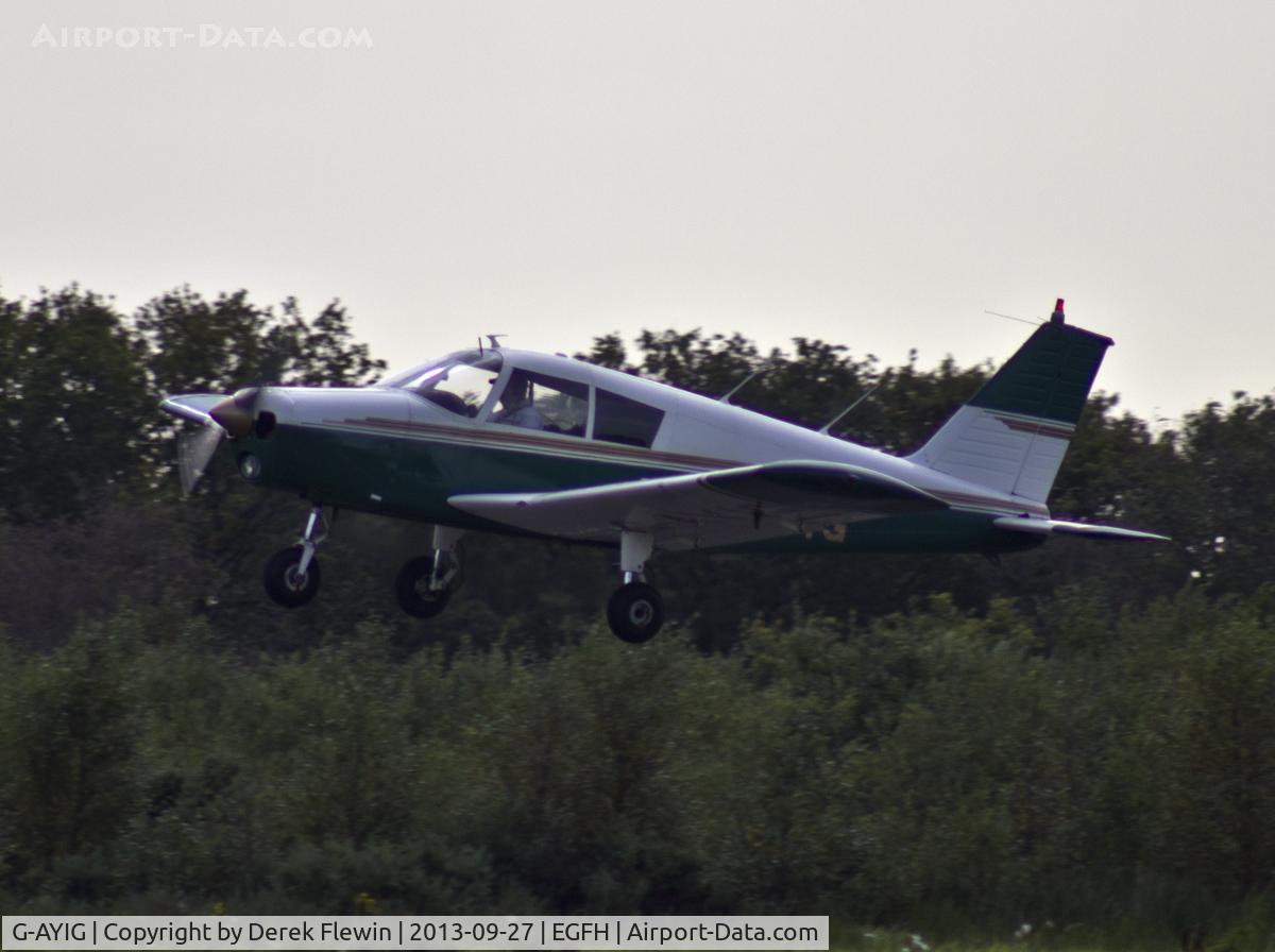 G-AYIG, 1970 Piper PA-28-140 Cherokee C/N 28-26878, Visiting Cherokee pulling out from runway 10 at EGFH.