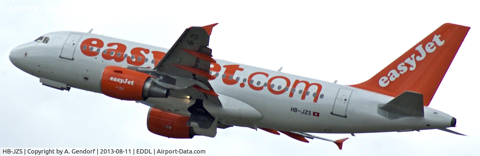 HB-JZS, 2007 Airbus A319-111 C/N 3084, Easy Jet Switzerland, is here climbing out at Düsseldorf Int´l(EDDL)